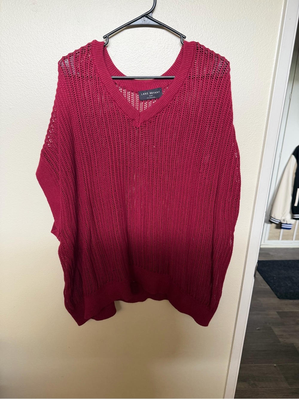 Lane Bryant Open-Knit V-Neck Sweater in Wine